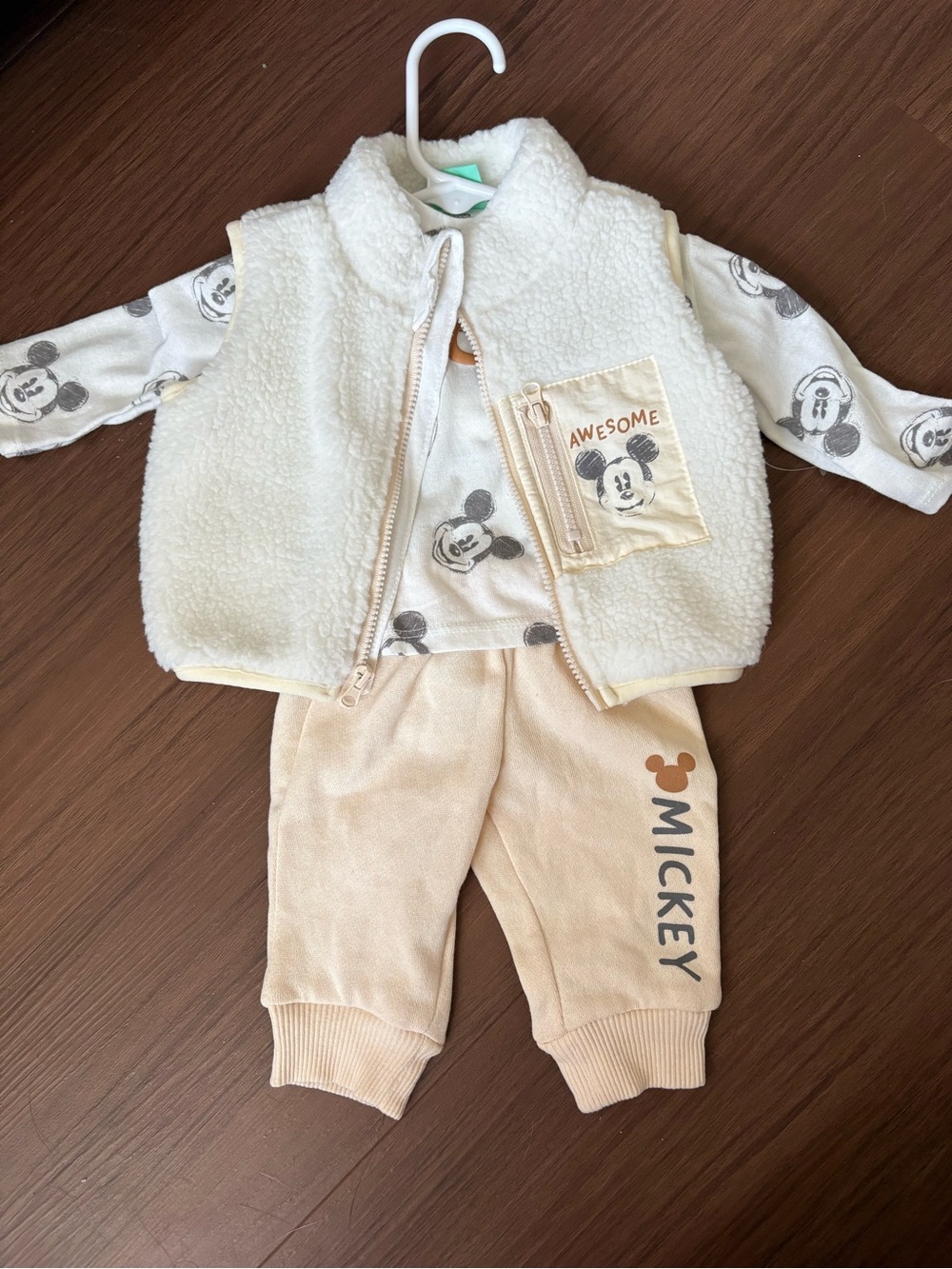 Disney Baby Cream Mickey Graphic Top with Brown Lettering